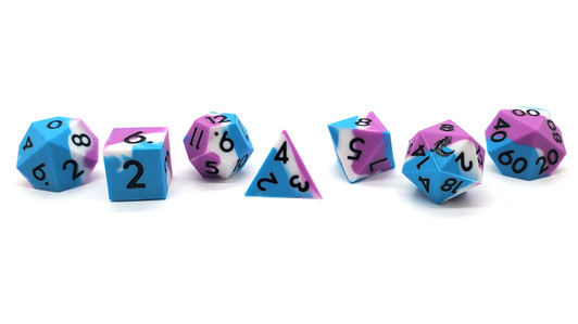 Old School Dice: Silicone 7-Piece Sets - Blue, White & Lilac