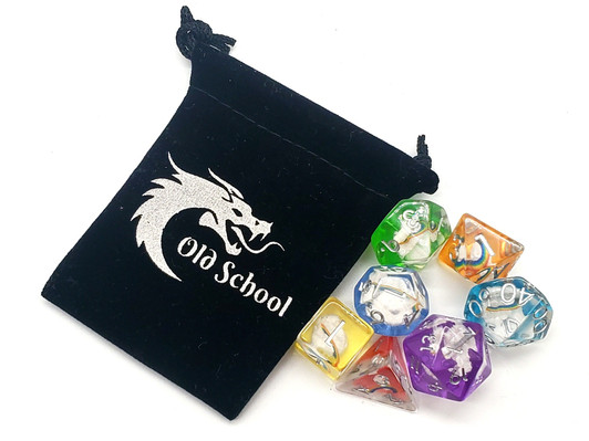 Old School 7 Piece DnD RPG Dice Set: Infused - 7 Color Rainbow