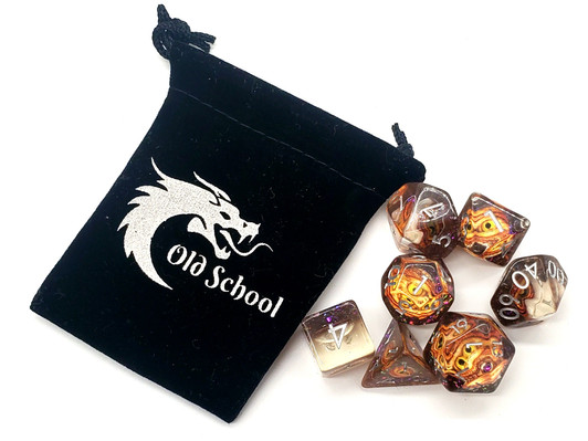 Old School 7 Piece DnD RPG Dice Set: Infused - Dragon Eye - Gold