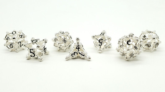Old School Dice: Hollow Metal 7-Piece Set - Skull - Silver w/ Black