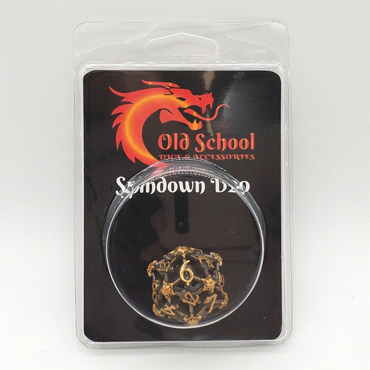 Old School Dice: Hollow Metal D20 Spindown - Skull - Ancient Gold