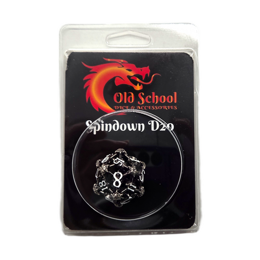 Old School Dice: Hollow Metal D20 Spindown - Skull - Ancient Silver