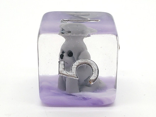 Old School 7 Piece DnD RPG Dice Set: Animal Kingdom - Puppy Dog - Grey