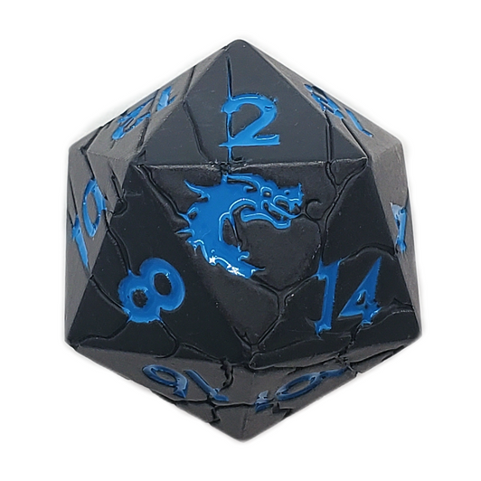 Old School DnD RPG Metal D20: Orc Forged - Matte Black w/ Blue