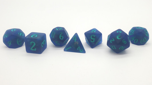 Old School 7 Piece DnD RPG Dice Set: Infused - Frosted Firefly - Sapphire