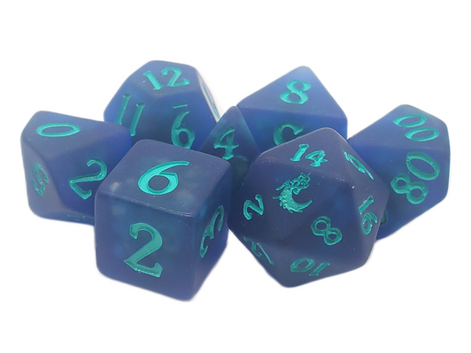 Old School 7 Piece DnD RPG Dice Set: Infused - Frosted Firefly - Sapphire