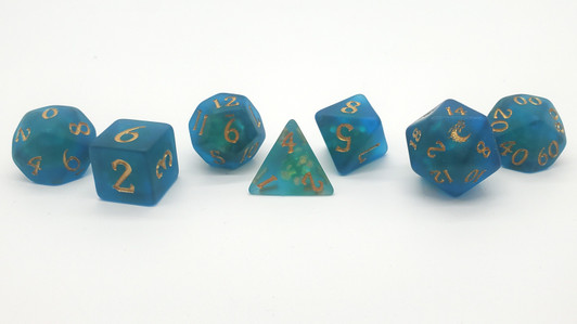 Old School 7 Piece DnD RPG Dice Set: Infused - Frosted Firefly - Early Dawn