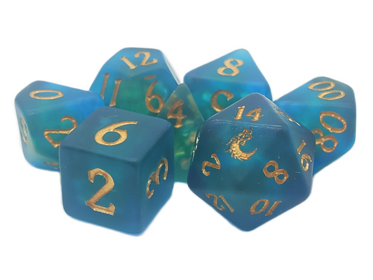 Old School 7 Piece DnD RPG Dice Set: Infused - Frosted Firefly - Early Dawn