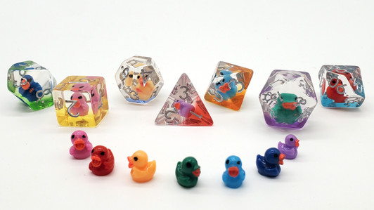 Old School 7 Piece DnD RPG Dice Set: Animal Kingdom - Duck - 7 Color