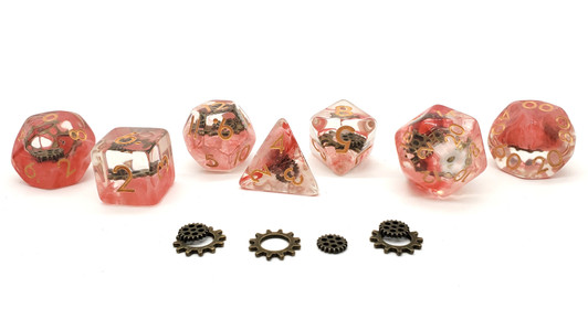 Old School 7 Piece DnD RPG Dice Set: Infused - Ancient Gears