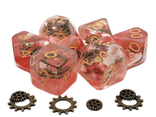 Old School 7 Piece DnD RPG Dice Set: Infused - Ancient Gears