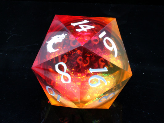 Old School Dice: Sharp Edged 55mm D20 - Liquid Infused - Sunrise Fury