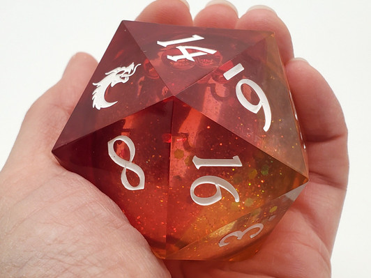 Old School Dice: Sharp Edged 55mm D20 - Liquid Infused - Sunrise Fury