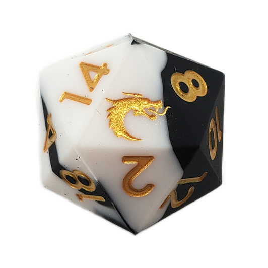 Old School Dice: Silicone 7-Piece Sets - Black & White w/ Gold