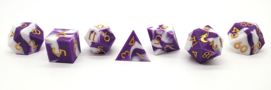 Old School Dice: Silicone 7-Piece Sets - Purple & White w/ Gold