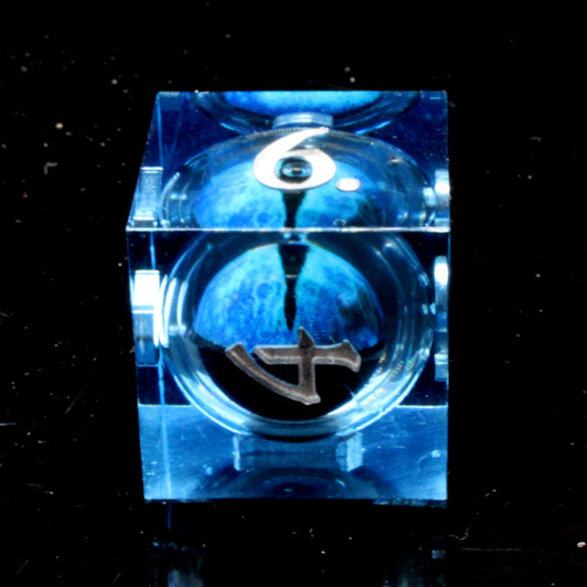 Old School Dice: Sharp Edged 7-Piece Dice Set - Liquid Infused - Serpent's Eye - Blue w/ Blue Eye