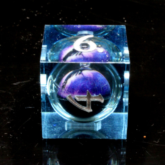 Old School Dice: Sharp Edged 7-Piece Dice Set - Liquid Infused - Serpent's Eye - Blue w/ Purple Eye