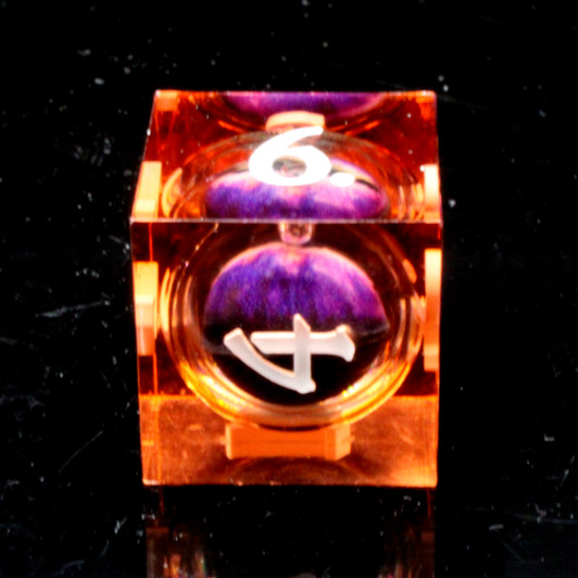 Old School Dice: Sharp Edged 7-Piece Dice Set - Liquid Infused - Serpent's Eye - Orange w/ Purple Eye