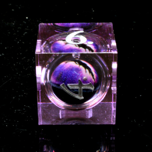 Old School Dice: Sharp Edged 7-Piece Dice Set - Liquid Infused - Serpent's Eye - Purple w/ Purple Eye