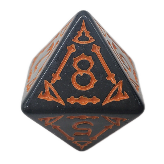 Old School 7 Piece DnD RPG Dice Set: Rune Dice - All Hallows Eve - Black w/ Orange