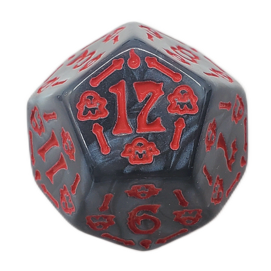 Old School 7 Piece DnD RPG Dice Set: Rune Dice - All Hallows Eve - Black w/ Red