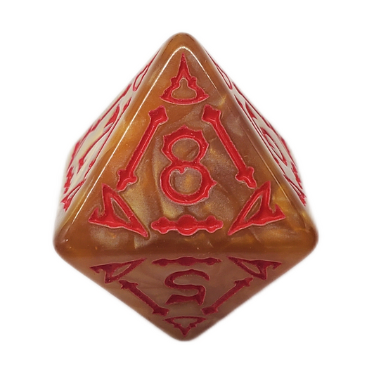 Old School 7 Piece DnD RPG Dice Set: Rune Dice - All Hallows Eve - Gold w/ Red