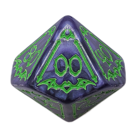 Old School 7 Piece DnD RPG Dice Set: Rune Dice - All Hallows Eve - Purple w/ Green