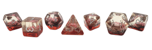 Old School 7 Piece DnD RPG Dice Set: Animal Kingdom - Spider - White w/ Red