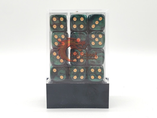 Old School 36ct 12mm D6 Dice Set: Vorpal - Green & Black w/ Gold