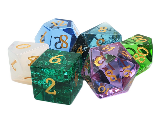 Old School Dice: Gemstone 7-Piece Set - 7 Color Glass!