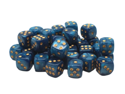 Old School Dice 36-Count 12 mm d6 Set: Pearl Drop - Ocean with Gold