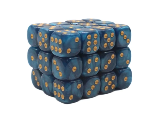 Old School Dice 36-Count 12 mm d6 Set: Pearl Drop - Ocean with Gold