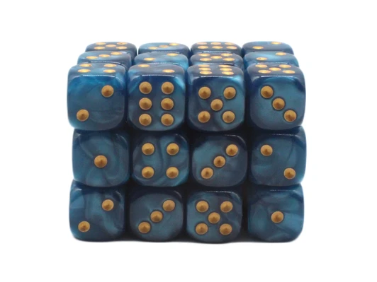 Old School Dice 36-Count 12 mm d6 Set: Pearl Drop - Ocean with Gold