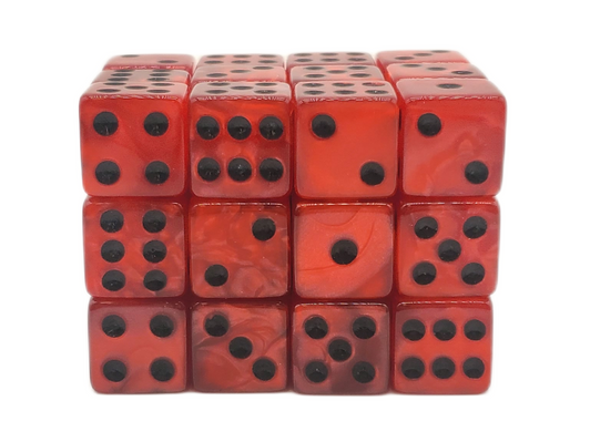 Old School 36ct 12mm D6 Dice Set: Pearl Drop - Blood Red w/ Black