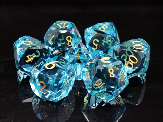 Old School Dice: Gemstone 7-Piece Set - Diamond Cut - Blue Topaz