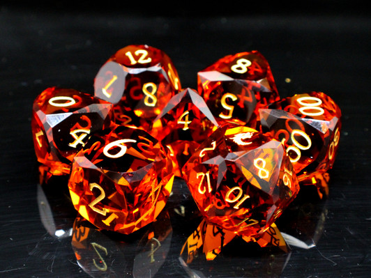 Old School Dice: Gemstone 7-Piece Set - Diamond Cut - Orange Tourmaline