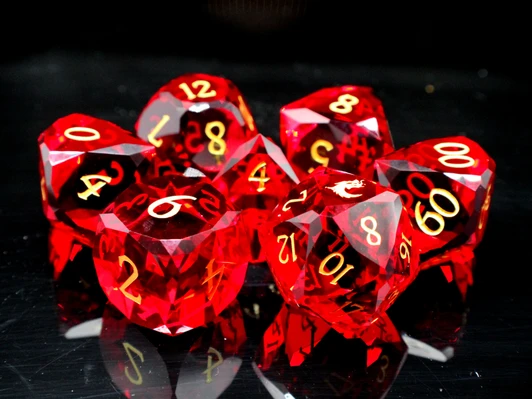 Old School Dice: Gemstone 7-Piece Set - Diamond Cut - Red Ruby