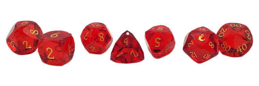 Old School Dice: Gemstone 7-Piece Set - Diamond Cut - Red Ruby