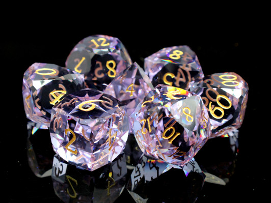 Old School Dice: Gemstone 7-Piece Set - Diamond Cut - Violet Kunzite