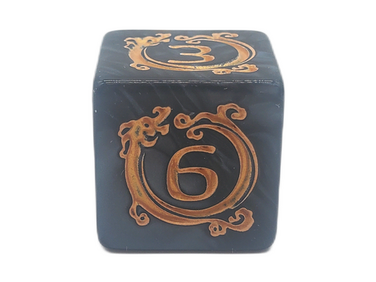 Old School 7 Piece DnD RPG Dice Set: Rune Dice - Coiled Serpent - Black w/ Gold