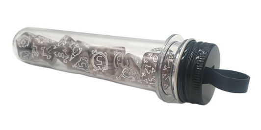 Old School 7 Piece DnD RPG Dice Set: Rune Dice - Coiled Serpent - Brown w/ White