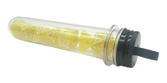 Old School 7 Piece DnD RPG Dice Set: Rune Dice - Coiled Serpent - Yellow w/ White