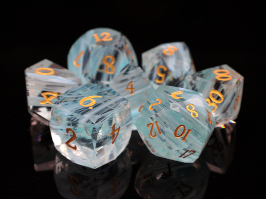 Old School Dice: Gemstone 7-Piece Set - Diamond Cut - Arctic Blue Aurora