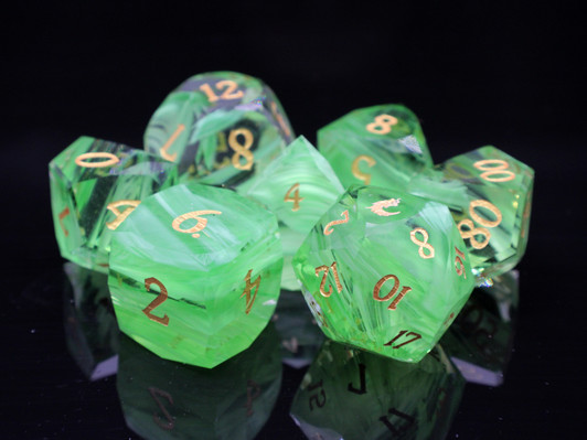 Old School Dice: Gemstone 7-Piece Set - Diamond Cut - Green Aurora