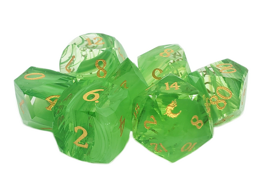Old School Dice: Gemstone 7-Piece Set - Diamond Cut - Green Aurora