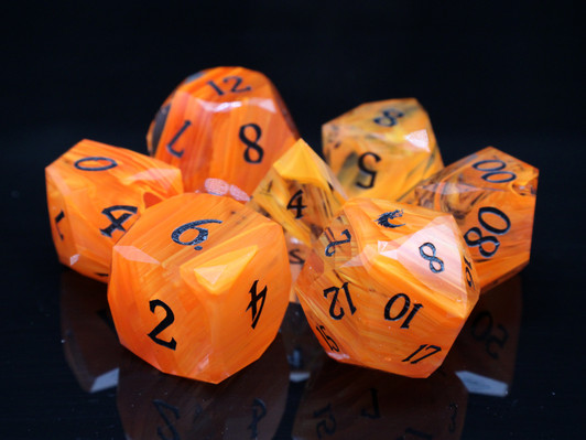 Old School Dice: Gemstone 7-Piece Set - Diamond Cut - Orange Aurora