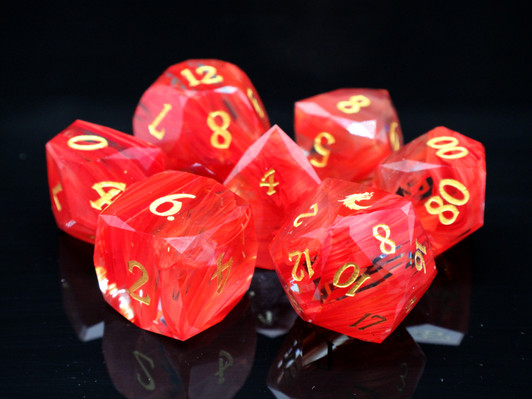Old School Dice: Gemstone 7-Piece Set - Diamond Cut - Red Aurora
