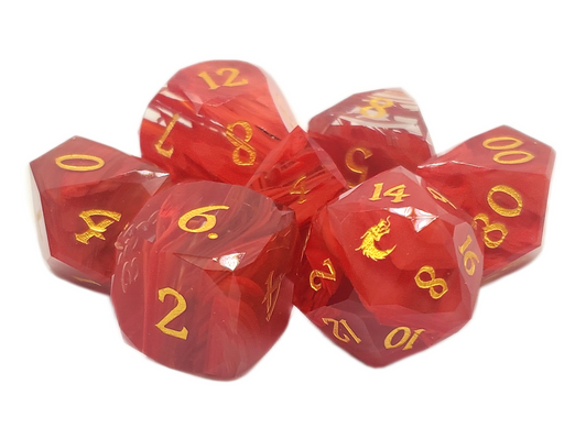 Old School Dice: Gemstone 7-Piece Set - Diamond Cut - Red Aurora