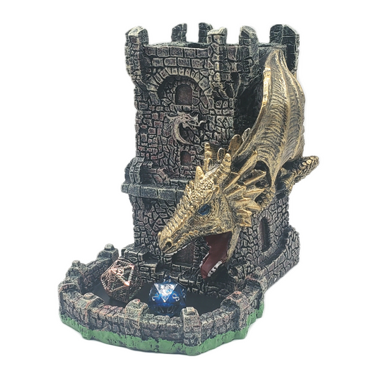 Old School Dice: Dragon's Fury Dice Tower - Gold Dragon