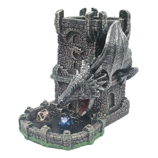 Old School Dice: Dragon's Fury Dice Tower - Silver Dragon